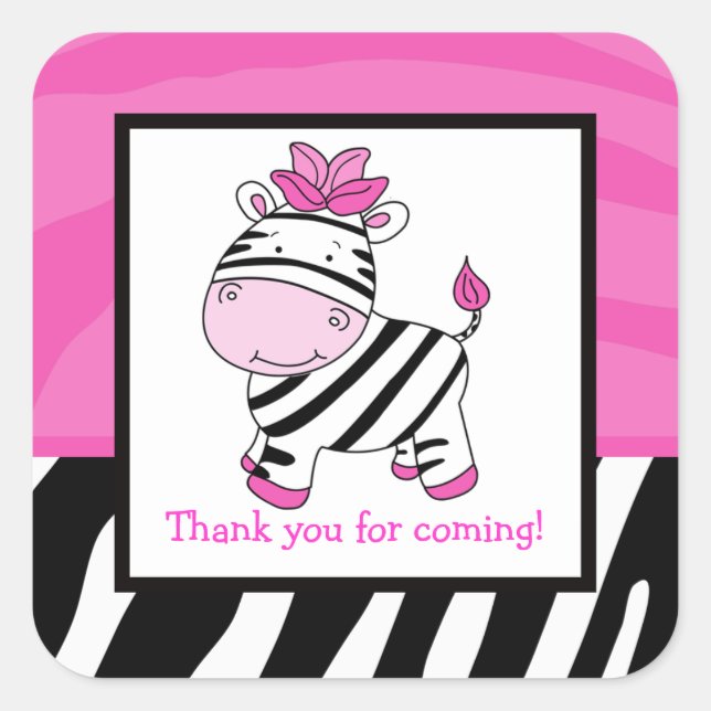 Pink Zebra Square Favor Stickers (6 Large) (Front)