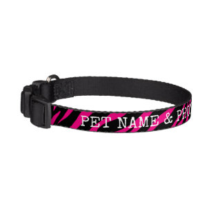 Pink zebra stripe animal print custom dog name pet collar