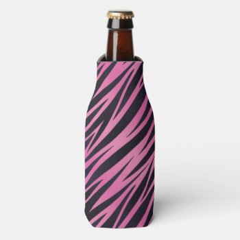Pink Zebra Stripe Background Bottle Cooler by boutiquey at Zazzle