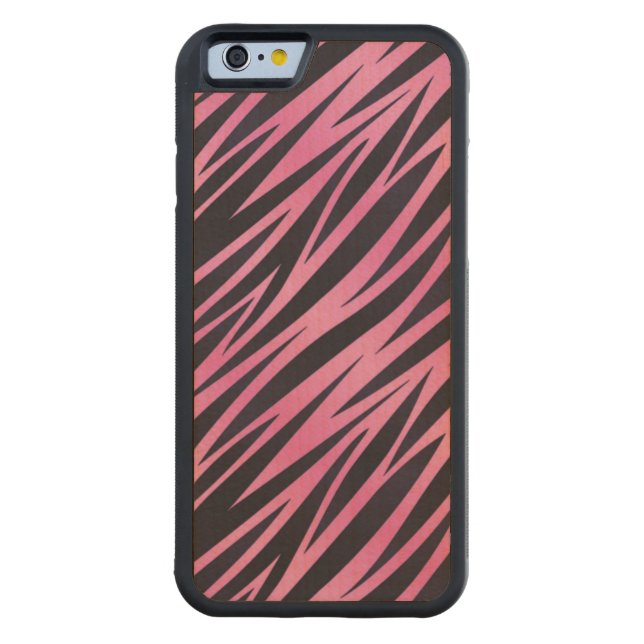 Pink Zebra Stripe Background Carved Wood iPhone Case (Back)