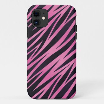 Pink Zebra Stripe Background Iphone 11 Case by boutiquey at Zazzle