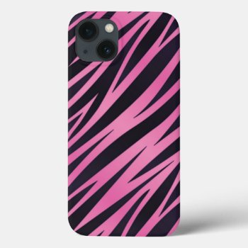 Pink Zebra Stripe Background Iphone 13 Case by boutiquey at Zazzle
