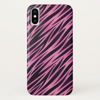 Pink Zebra Stripe Background Iphone X Case by boutiquey at Zazzle