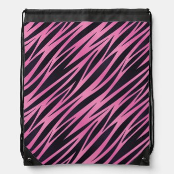 Pink Zebra Stripe Background Drawstring Bag by boutiquey at Zazzle