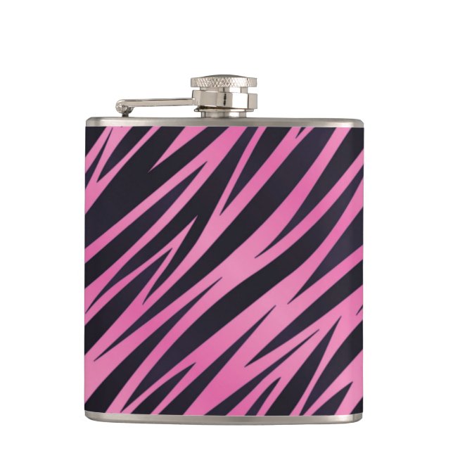 Pink Zebra Stripe Background Flask (Front)