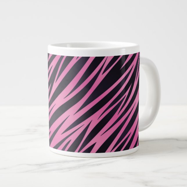 Pink Zebra Stripe Background Giant Coffee Mug (Front Right)