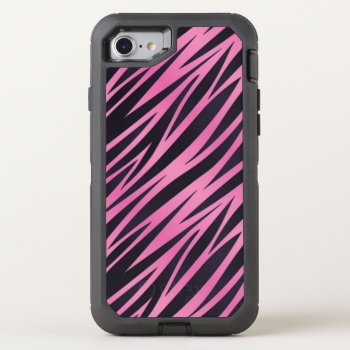 Pink Zebra Stripe Background Otterbox Defender Iphone Se/8/7 Case by boutiquey at Zazzle