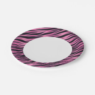 Pink Zebra Stripe Background Paper Plates
