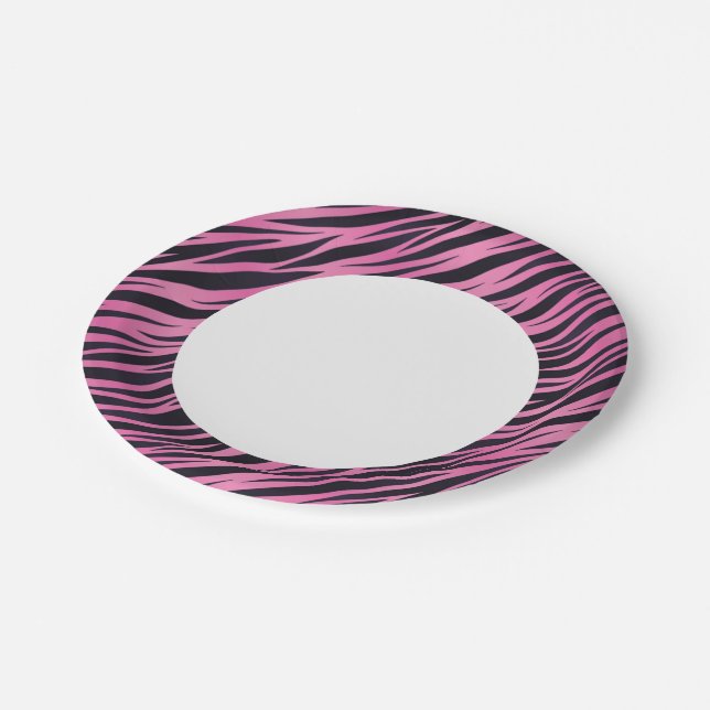 Pink Zebra Stripe Background Paper Plates (Angled)