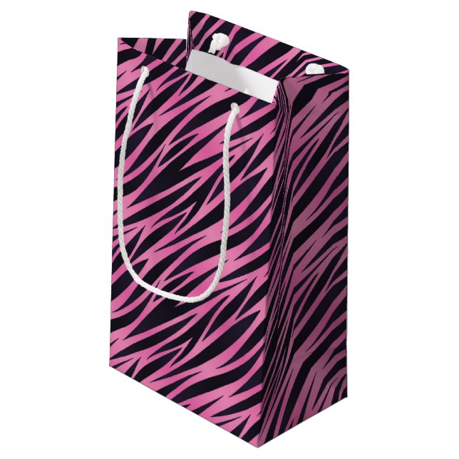 Pink Zebra Stripe Background Small Gift Bag (Back Angled)