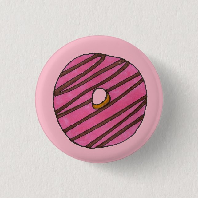 Pink Zebra Stripe Donut Doughnut Breakfast Food Button (Front)