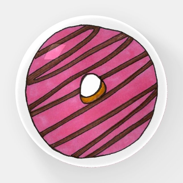 Pink Zebra Stripe Donut Doughnut Breakfast Pastry Paperweight (Front)