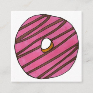 Pink Zebra Stripe Donut Doughnut Shop Breakfast Square Business Card