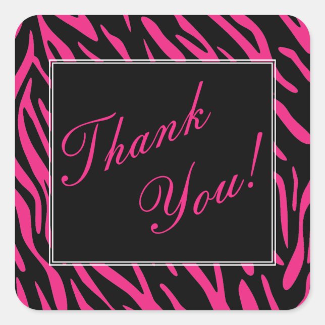 Pink Zebra Stripe Thank You Stickers (Front)