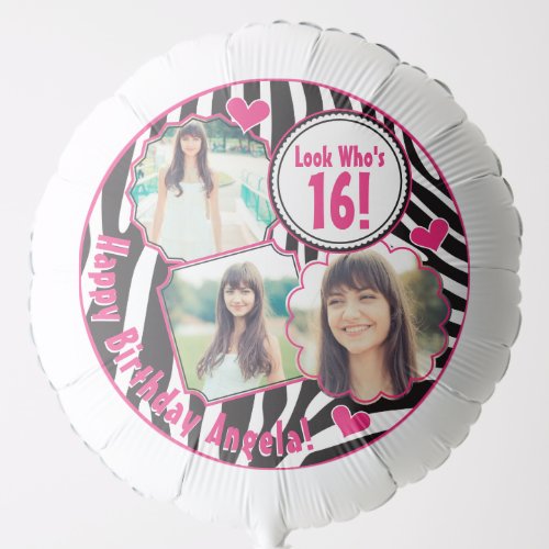 Pink Zebra Stripes Add Your Own Photo Birthday Balloon