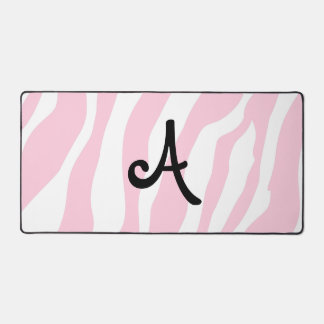 Pink Zebra Stripes And Monogram Desk Mat