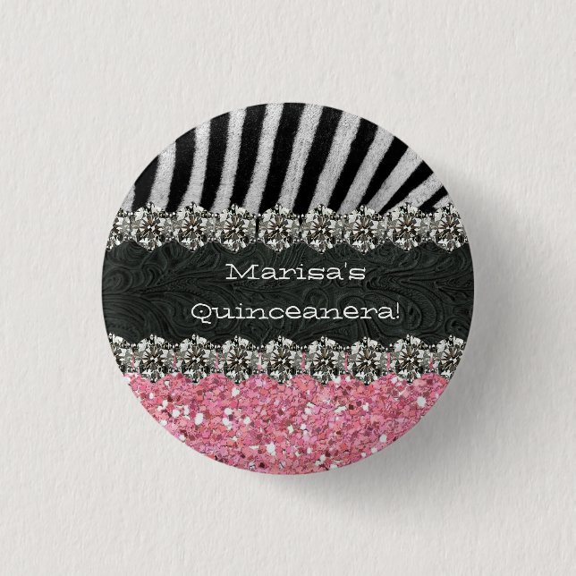 Pink Zebra Stripes Celebration Button (Front)