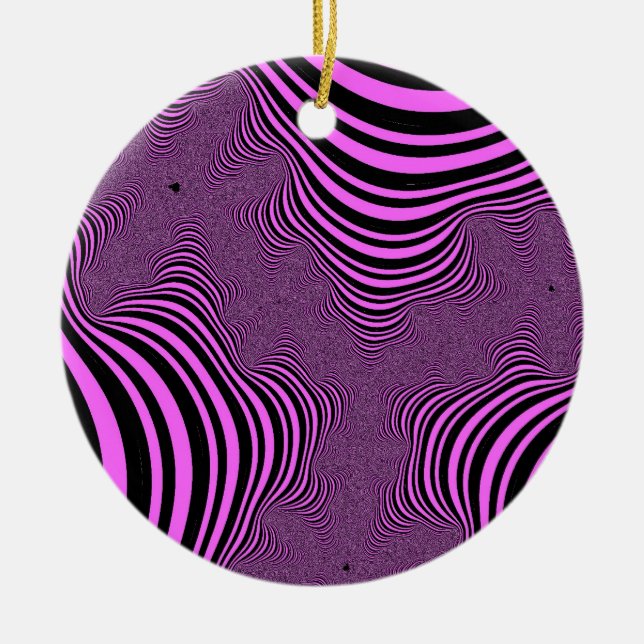 Pink Zebra Stripes Ceramic Ornament (Front)