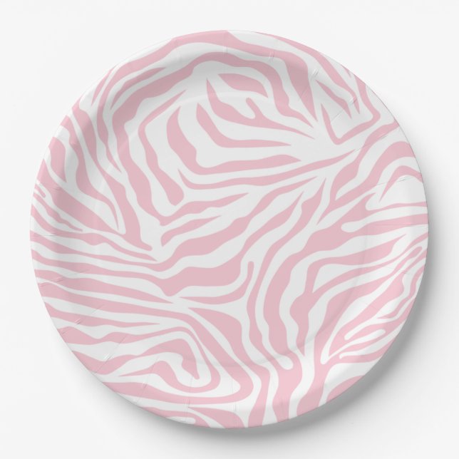 Pink Zebra Stripes Wild Animal Print Zebra Pattern Paper Plates (Front)