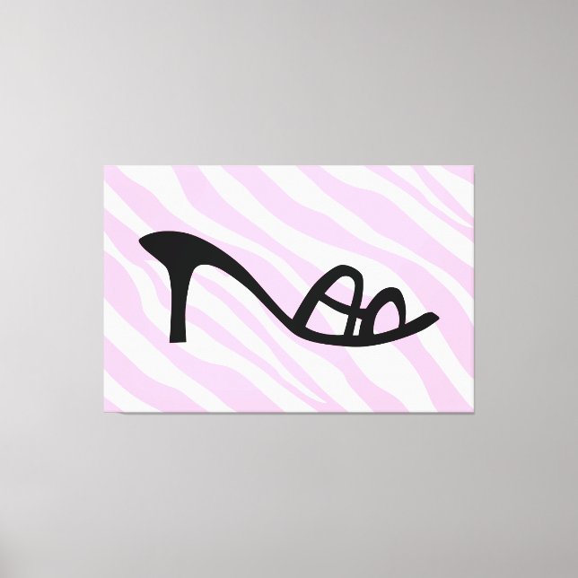 Pink Zebra Stripes With Black Shoe Canvas Print (Front)