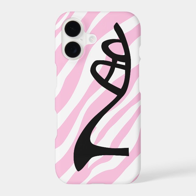 Pink Zebra Stripes With Black Shoe Case-Mate iPhone Case (Back)
