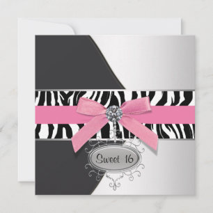 Pink Zebra Sweet 16 Birthday Party Invitation