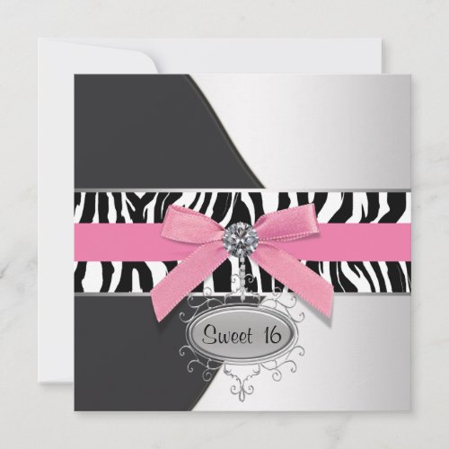 Pink Zebra Sweet 16 Birthday Party Custom Invitation