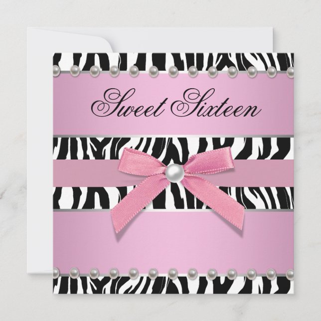 Pink Zebra Sweet 16 Birthday Party Invitation (Front)