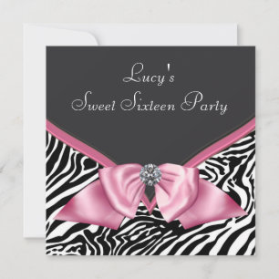 Pink Zebra Sweet 16 Birthday Party Invitation