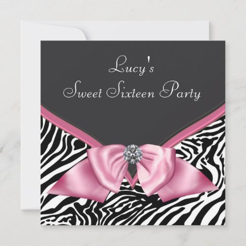 Pink Zebra Sweet 16 Birthday Party Custom Invitation