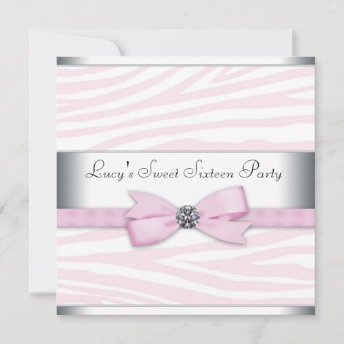 Pink Zebra Sweet Sixteen Birthday Party Invitation