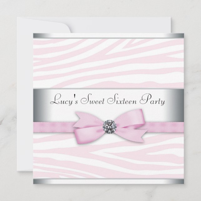 Pink Zebra Sweet Sixteen Birthday Party Invitation (Front)