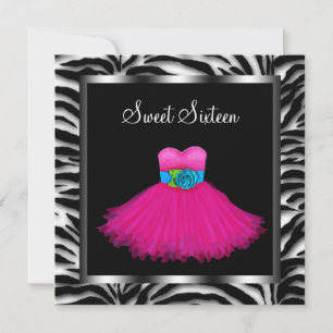 Pink Zebra Sweet Sixteen Birthday Party Invitation
