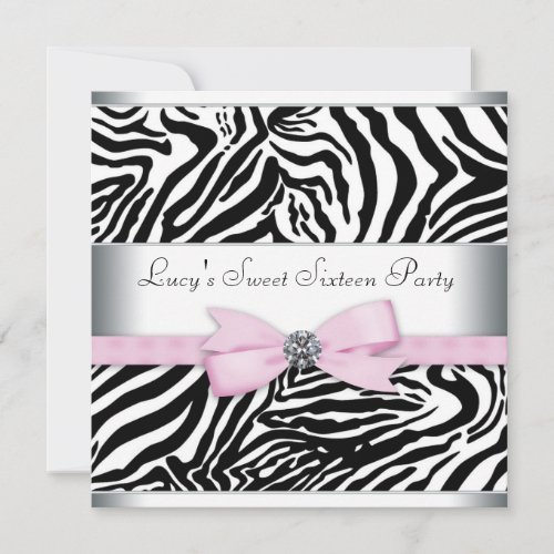 Pink Zebra Sweet Sixteen Birthday Party Invitation