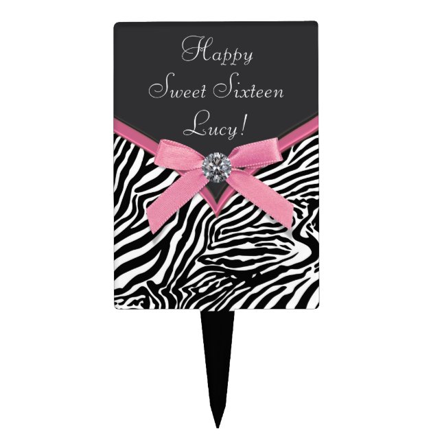 Pink Zebra Sweet Sixteen Cake Topper (Front)