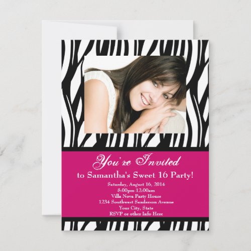 Pink Zebra Sweet Sixteen Invitations