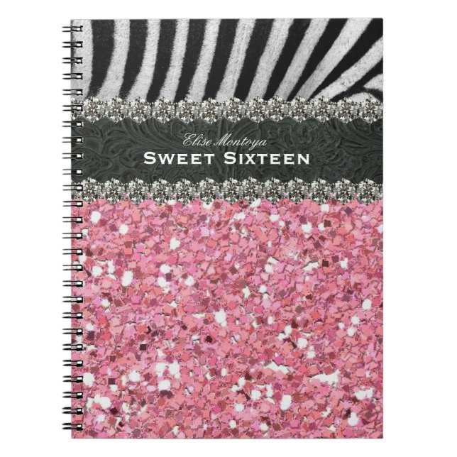 Pink Zebra Sweet Sixteen Personalized Notebook (Front)