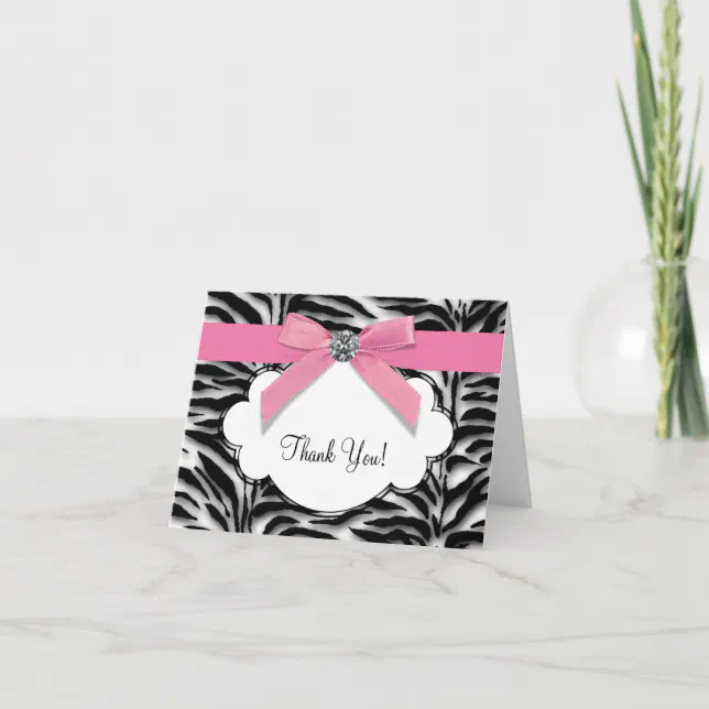 Pink Zebra Thank You Cards Zazzle