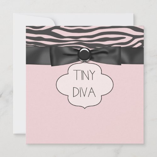 Pink Zebra Tiny Diva Girl Baby Shower Invitation