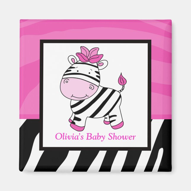 Pink Zebra Wild Jungle Rectangle Favor Magnet (Front)