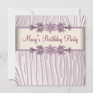 Pink Zebra Womans Birthday Party Invitation