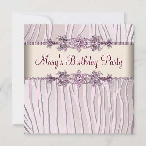 Pink Zebra Womans Birthday Party Invitation