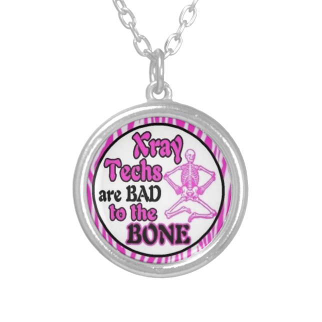 Pink zebra x-ray tech bad to the bone necklace (Front)