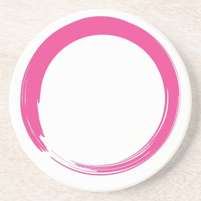 Pink Zen Symbol / Enso Circle Sandstone Coaster (Front)