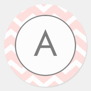 Pink Zig Zag Chevron Pattern Monogram Classic Round Sticker