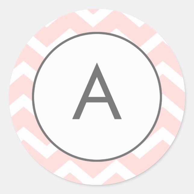 Pink Zig Zag Chevron Pattern Monogram Classic Round Sticker (Front)