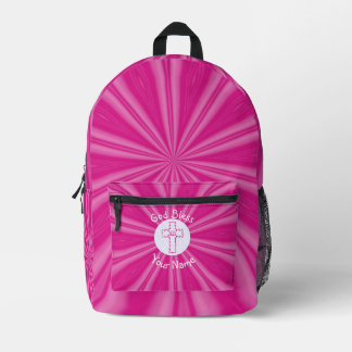 Pink Zig Zag Christian Cross Personalized Printed Backpack