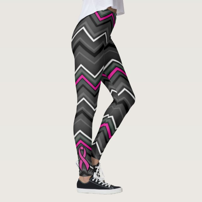 Pink Zig Zag with Ribbon...Breast Cancer Leggings (Right)