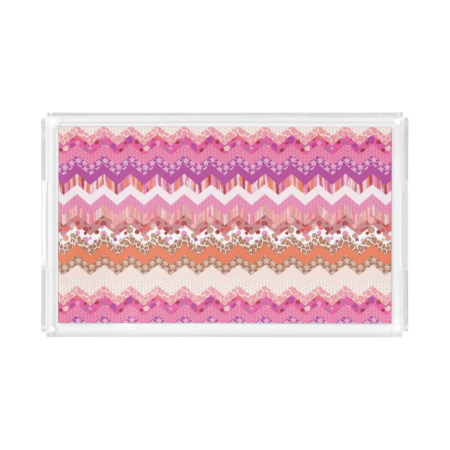 Pink zigzag background acrylic tray (Front)