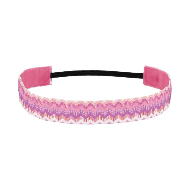 Pink zigzag background athletic headband (Front)
